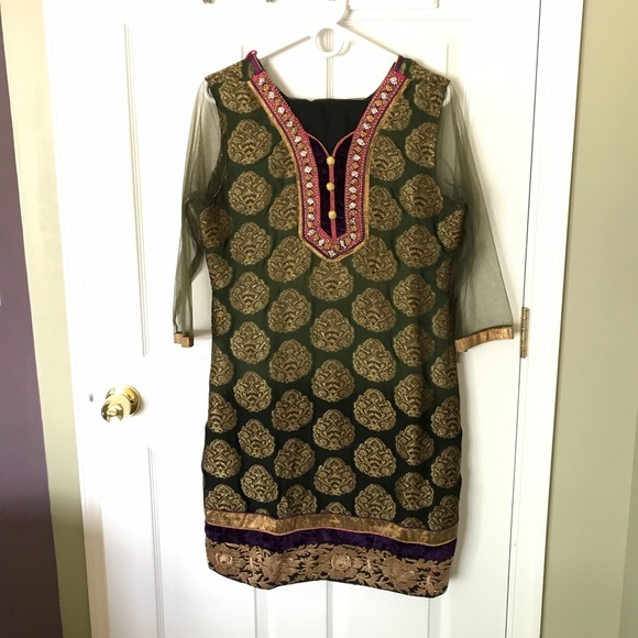 Multicolor Indian Silk with Net Dress - Picture 1 of 2